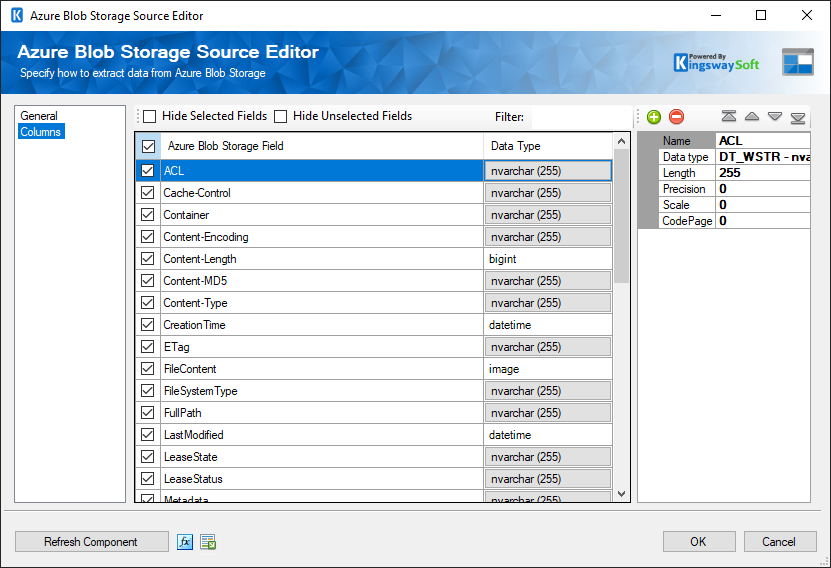 SSIS Azure Blob Storage Source - Columns Page